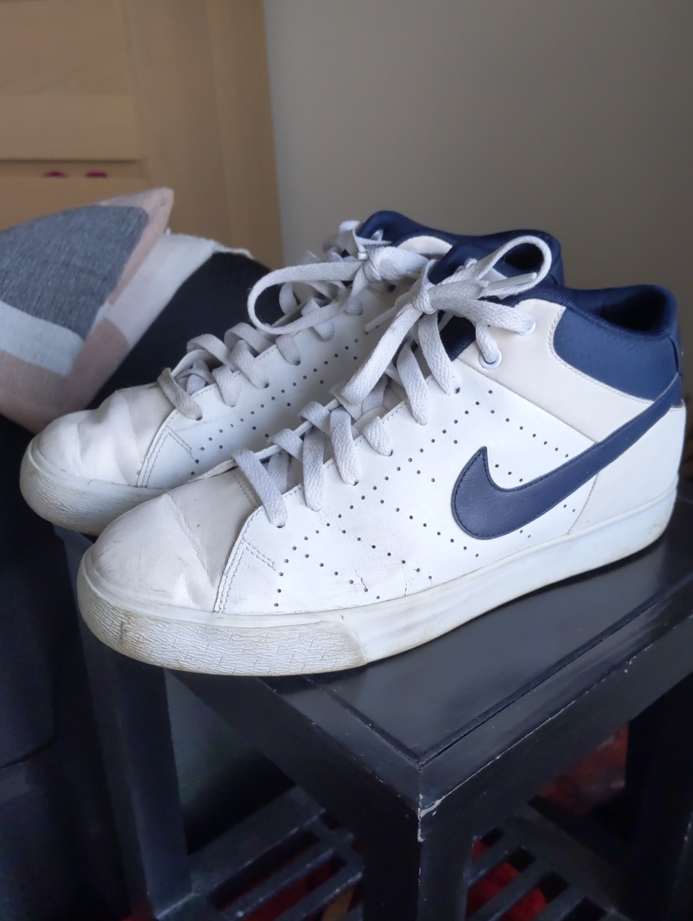 White and Navy Men's High-Top Sneakers